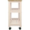 White Kitchen Microwave Cart with Butcher Block Top & Locking Casters
