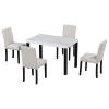 Five-piece dining set with imitation marble tabletop, restaurant combination set, solid wood dining table and 4 chairs
