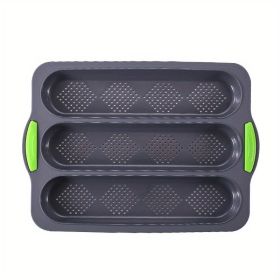 1pc; Silicone Baguette Pan; French Bread Baking Pan; Perforated 3 Loaves Baguettes Bakery Tray; Baking Tools; Kitchen Gadgets; Home Kitchen Items (Color: Grey)
