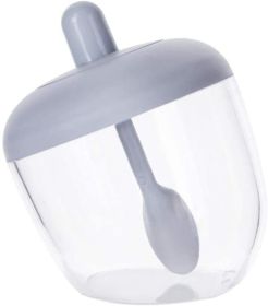 Seasoning Container with Spoon Plastic Heat and Moisture Resistant Condiment Box Spice Jars Salt Sugar for Kitchen Storage (Color: GRAY)